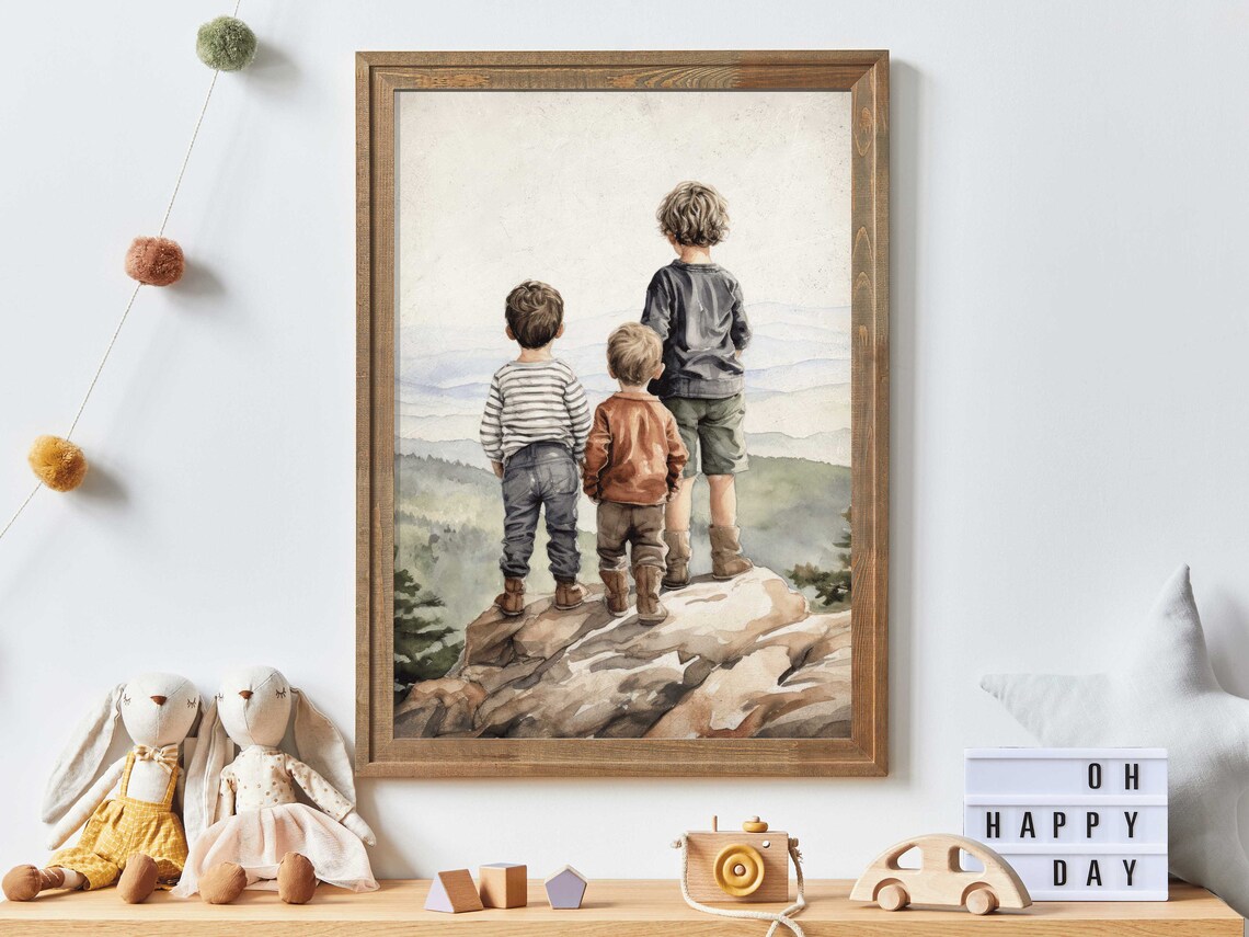 Three Brothers Painting, Boys Room Nursery Decor