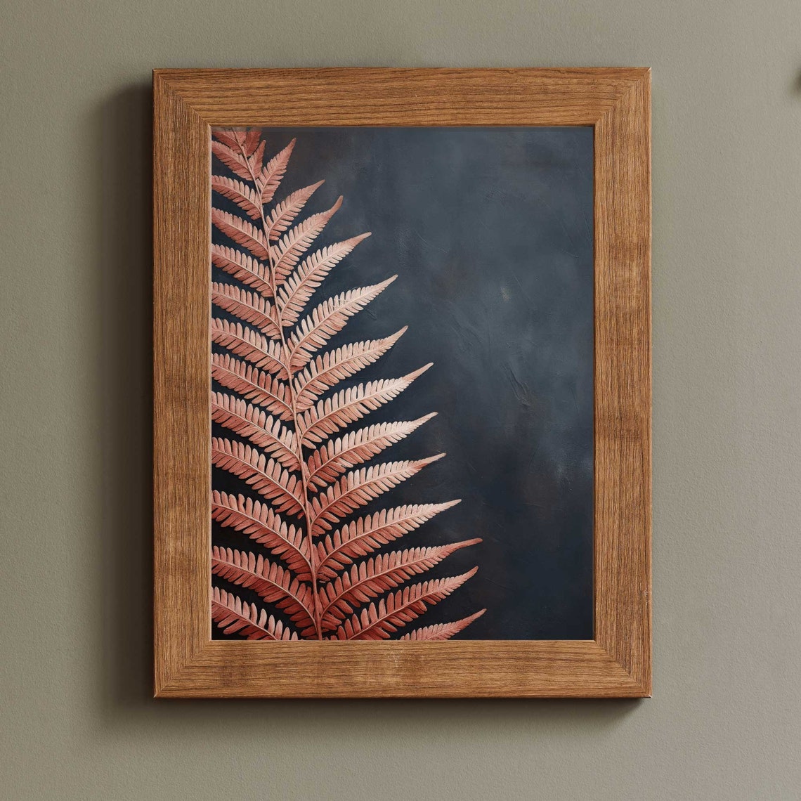 Copper Fern Frond Botanical Dark Background Dramatic Art Poster - Image 2