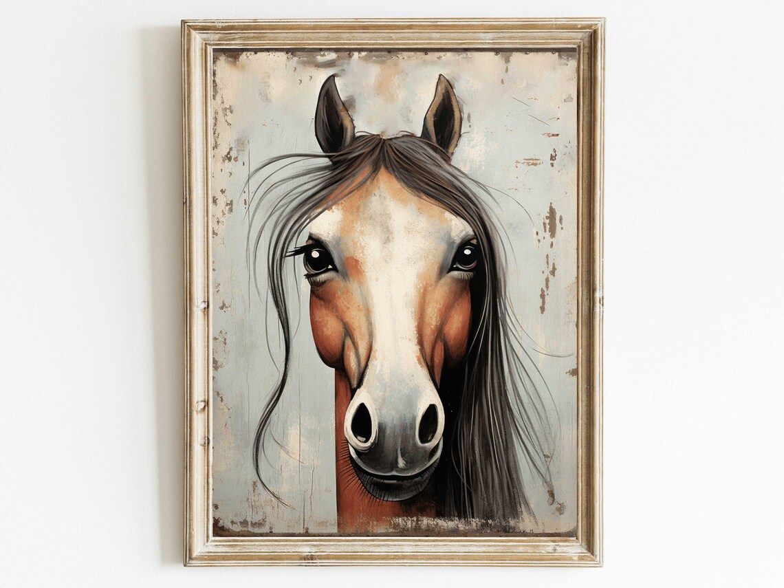 Playful Chestnut Horse Face With Dark Mane Vintage Animal Poster