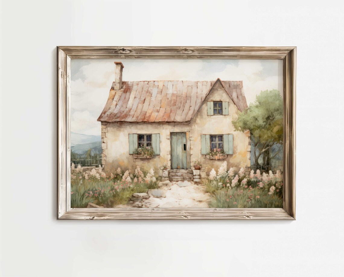 Stone Cottage Print, French Countryside Art Print