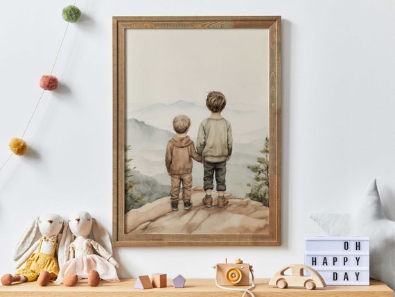 Brothers Adventure Print, Vintage Boy Nursery Decor