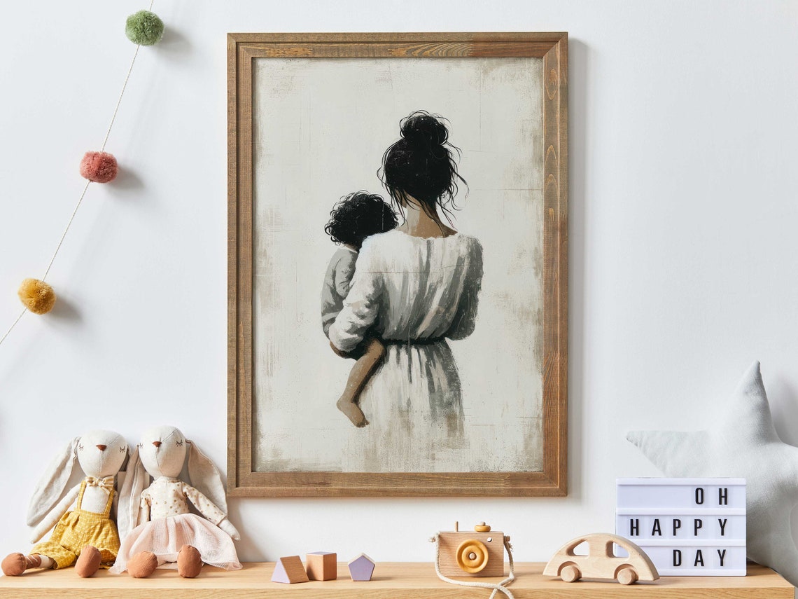 Mother Wall Art Mother And Son Print Gift For Mothers Parent Child Art Print Mother Painting Mother Son Bondprintable Vintage Wall Art
