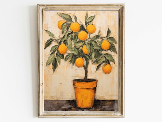 Vintage Orange Tree Art Print, Mediterranean Citrus