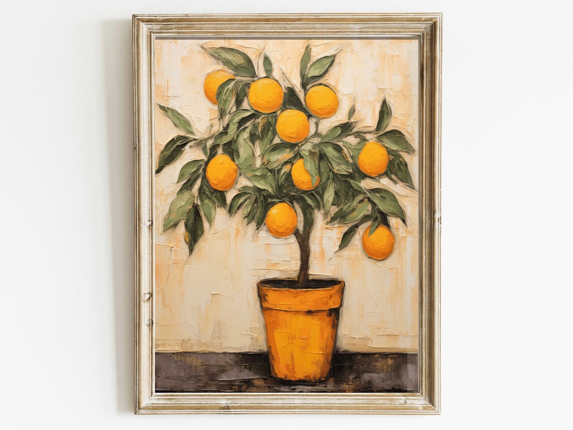 Vintage Orange Tree Art Print, Mediterranean Citrus