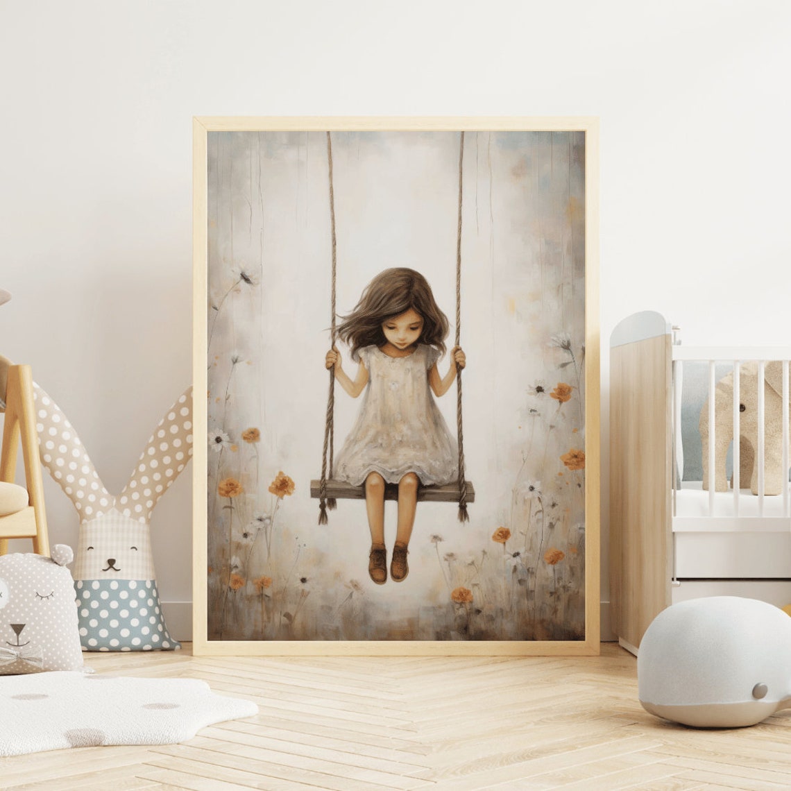 Vintage Girls Room Print Little Girl On A Swing Girly Wall Art Print Rustic Nursery Decor Girls Bedroom Decor Girls Wall Art - Image 2