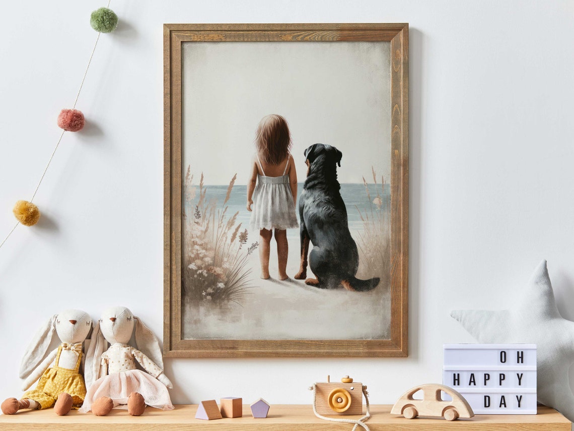 Rottweiler Nursery Art Girl Dog Art Dog Nursery Decor Rottweiler Wall Art Girls Dog Decor Rottweiler Painting Dog Decor