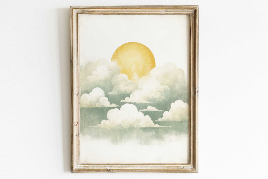 Golden Sun Rising Above Soft White Clouds Minimalist Sky Poster