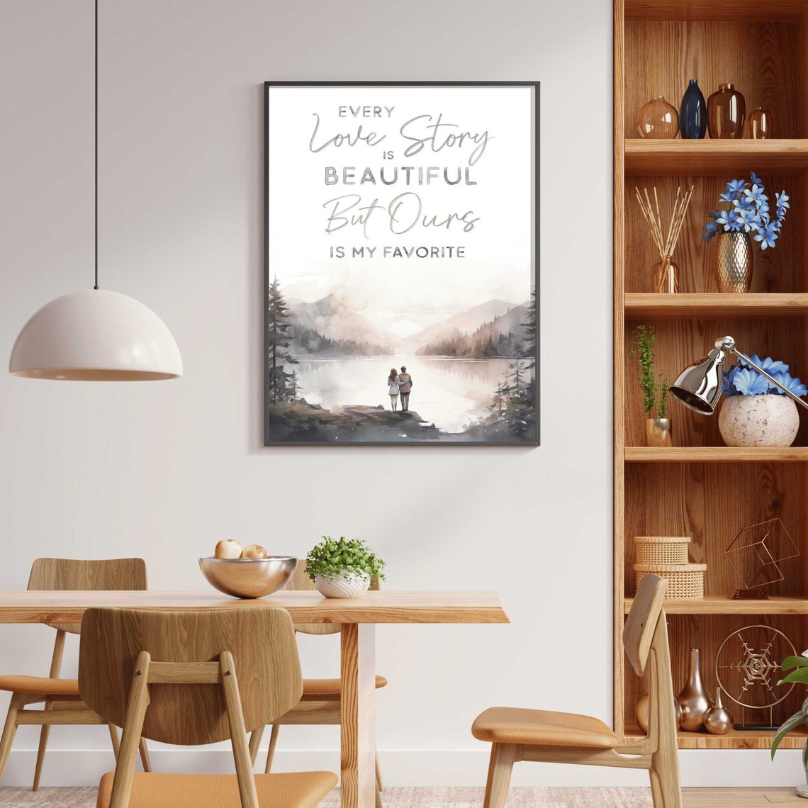 Every Love Story Quote with Couple by Mountain Lake Print for Couples - Image 2