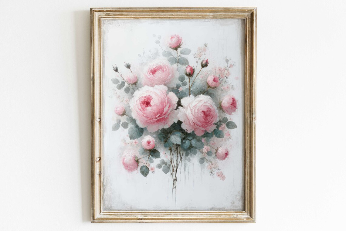 Pink Rose Print, Floral Farmhouse Wall Art