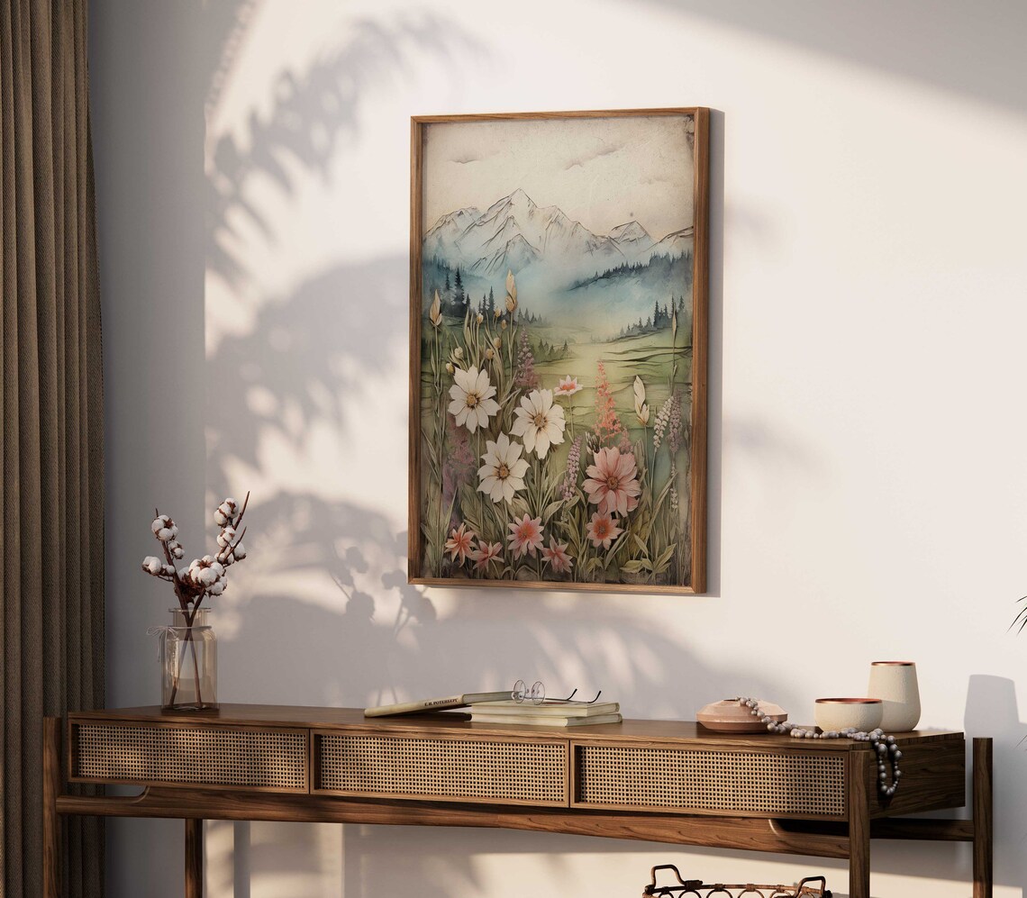Wildflower And Mountain Vintage Nature Art Print - Image 2