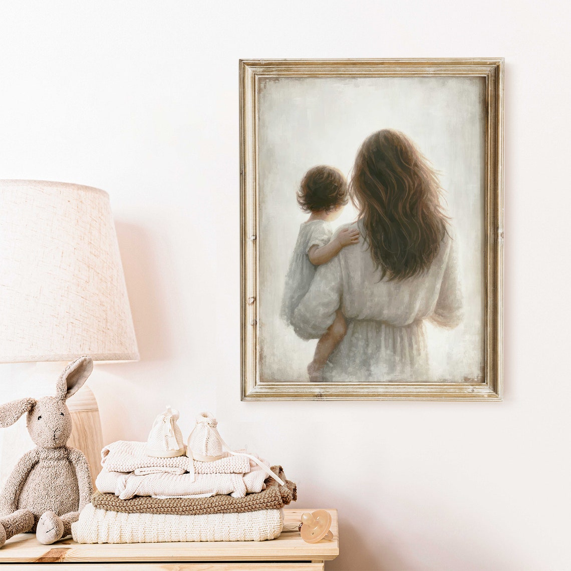 Tender Mother Holding Child Back View Luminous Watercolor Poster - Image 2