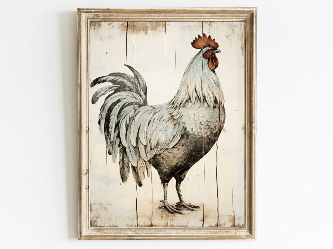 Vintage Rooster Print, Rustic Farmhouse Poultry Art