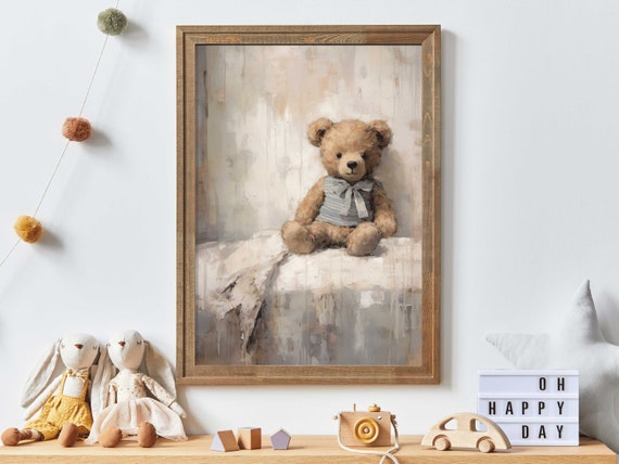 Rustic Vintage Teddy Bear Nursery Decor Art Print