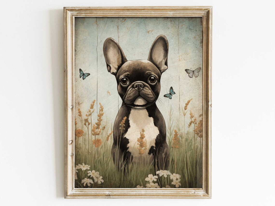 French Bulldog Puppy in a Wildflower Meadow With Butterflies Poster