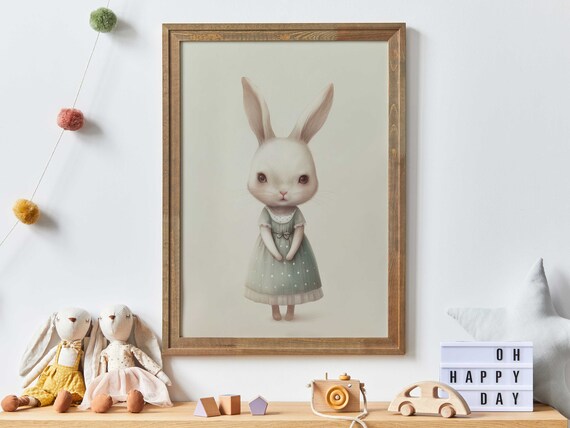 Bunny Nursery Decor Cute Bunny Art Print Rabbit Painting Baby Girl Room Art Whimsical Bunny Wall Decor Nursery Art For Girls