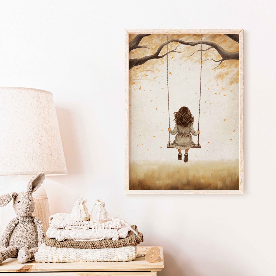 Little Girl On Swing Cute Rustic Nursery Decor Girl Room Kids Room Art Art For Little Girl Vintage Nursery Art Girl Wall Art - Image 2
