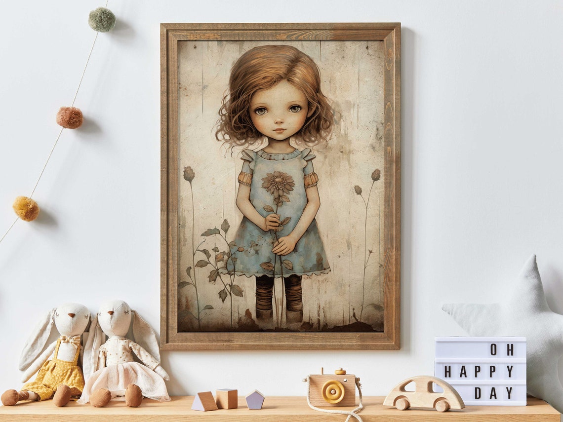Girly Wall Art Print Art For Girls Nursery Or Bedroom Toddler Girl With Flowers Wildflower Nursery Decor Wall Art