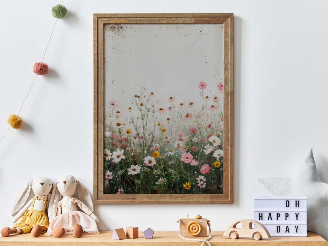Pink And White Wildflower Meadow Vintage Floral Decor Poster - Image 5