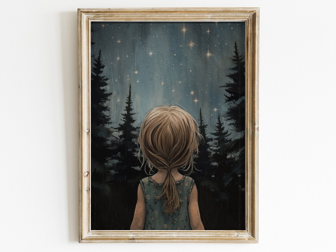 Stars Moon Nursery Decor, Moon and Stars Art Print