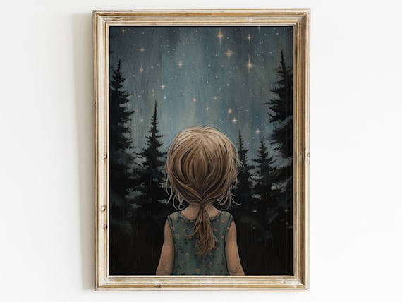 Stars Moon Nursery Decor, Moon and Stars Art Print