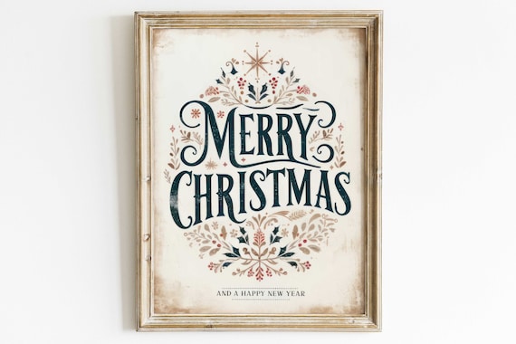 Merry Christmas Vintage Wall Art Print