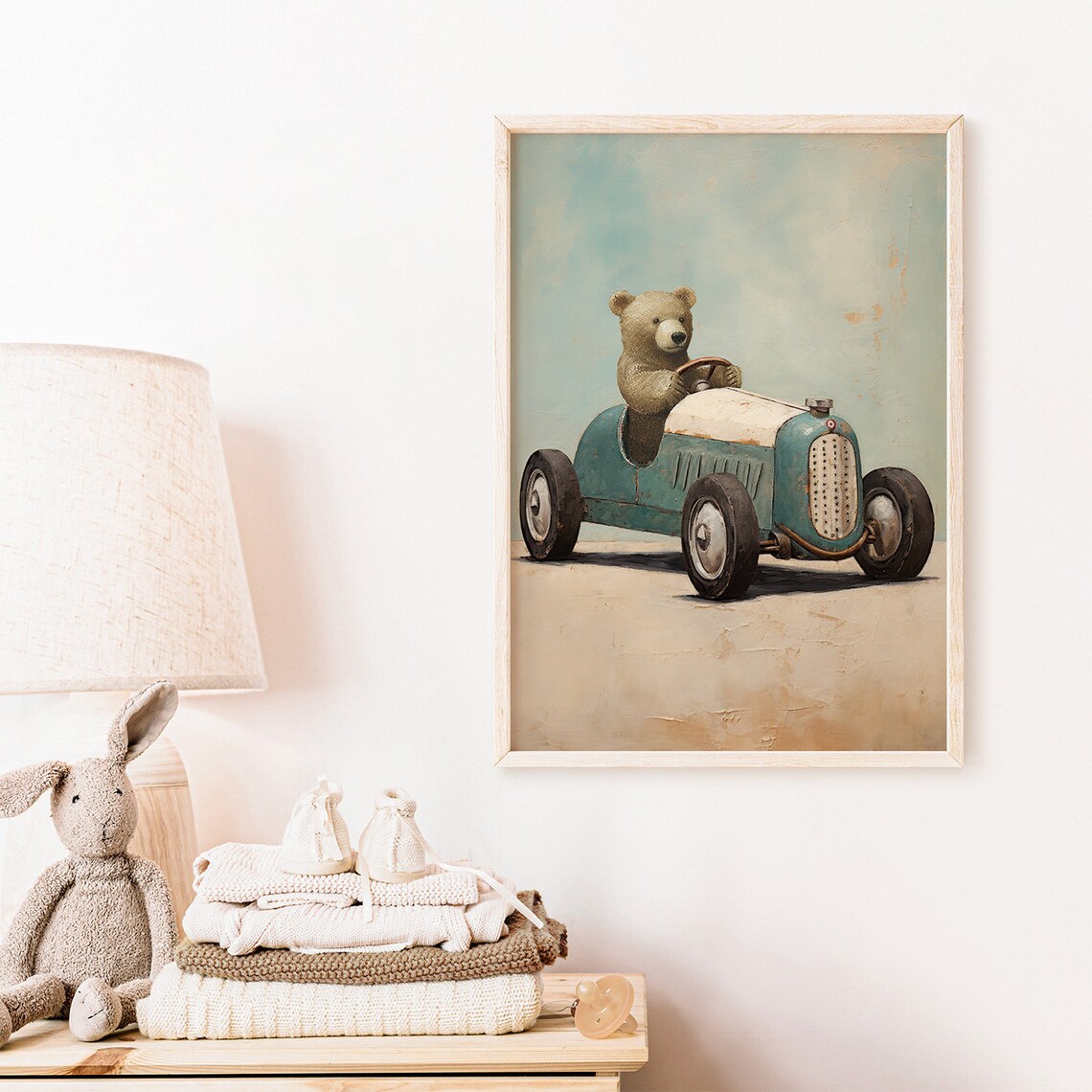 Bear Driving Sports Car Vintage Nursery Art Print - Image 2