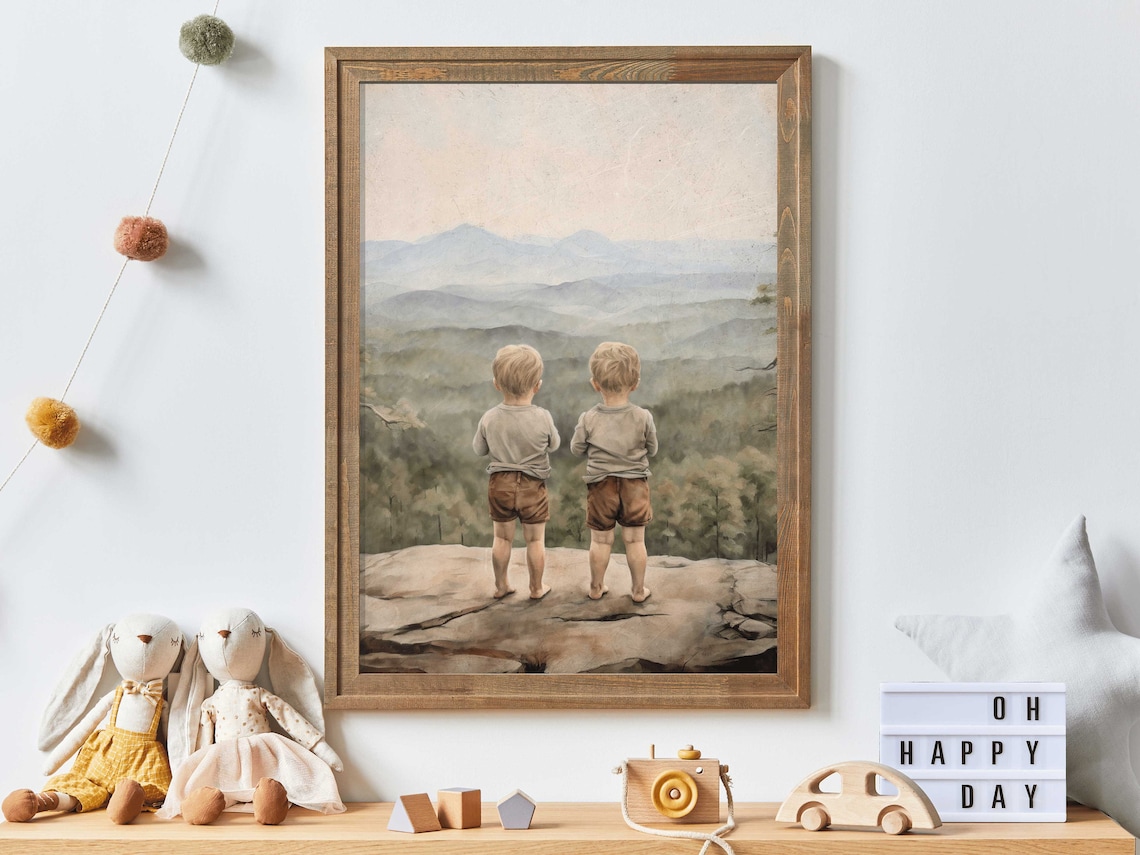 Twins Adventure Nursery Art Print, Brothers Room Decor