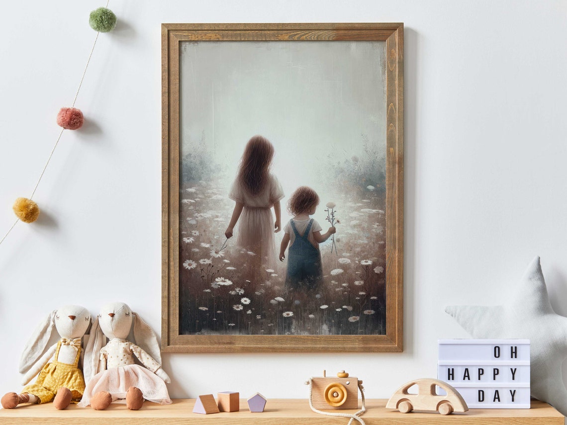 Sister Art Print Sister Wall Art Sister Room Vintage Sister Painting Little Big Sister Wildflower Girls Room Girl Art