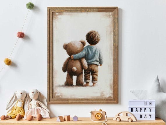 Boy Teddy Bear Vintage Nursery Art Print