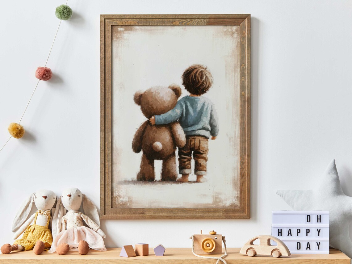 Boy Teddy Bear Vintage Nursery Art Print
