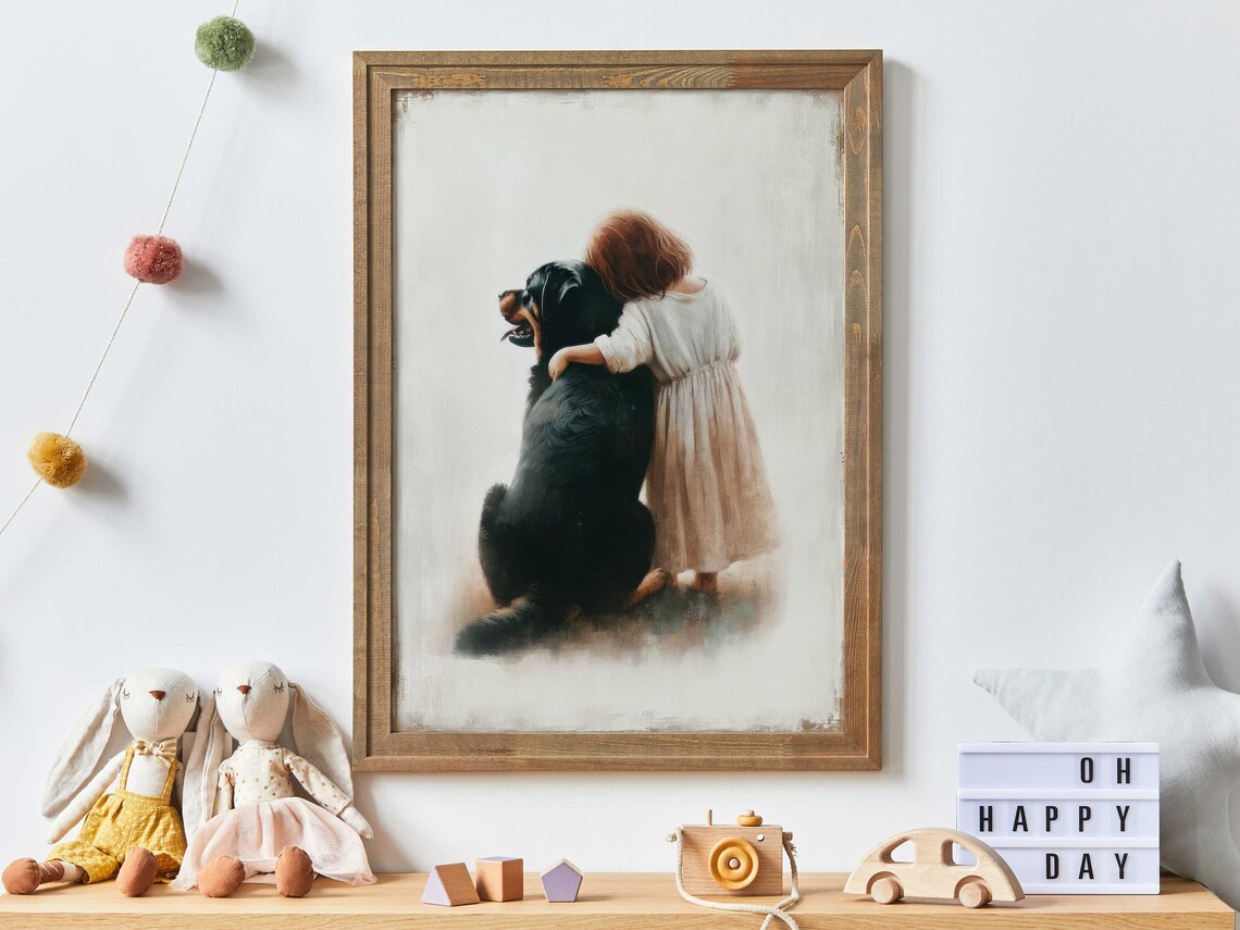Rottweiler Nursery Decor Girl Dog Art Print