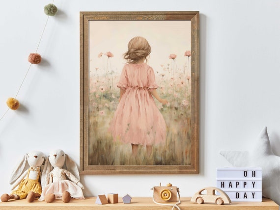 Wildflower Nursery Decor, Vintage Girl Wall Art Print
