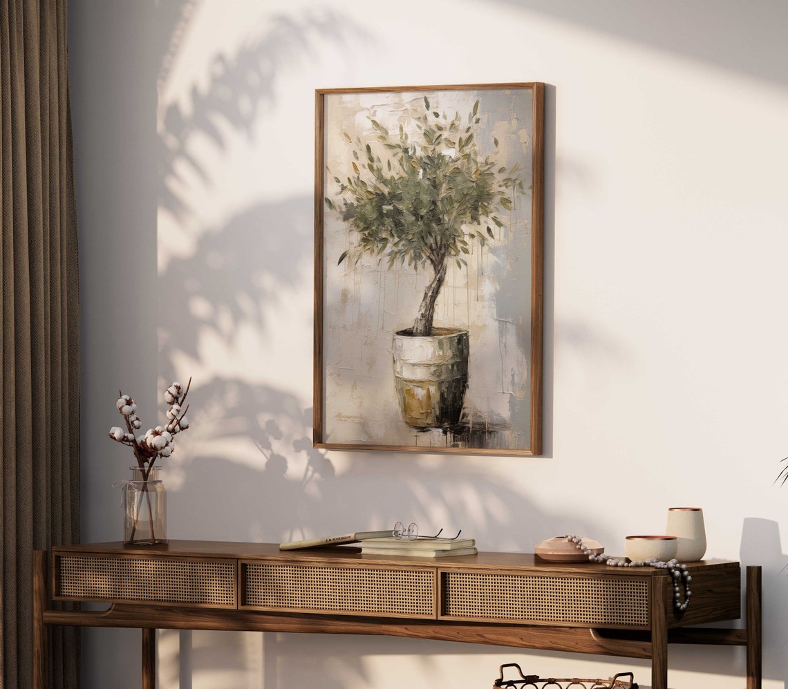 Mediterranean Olive Tree In Terracotta Pot Textured Oil Poster - Image 2