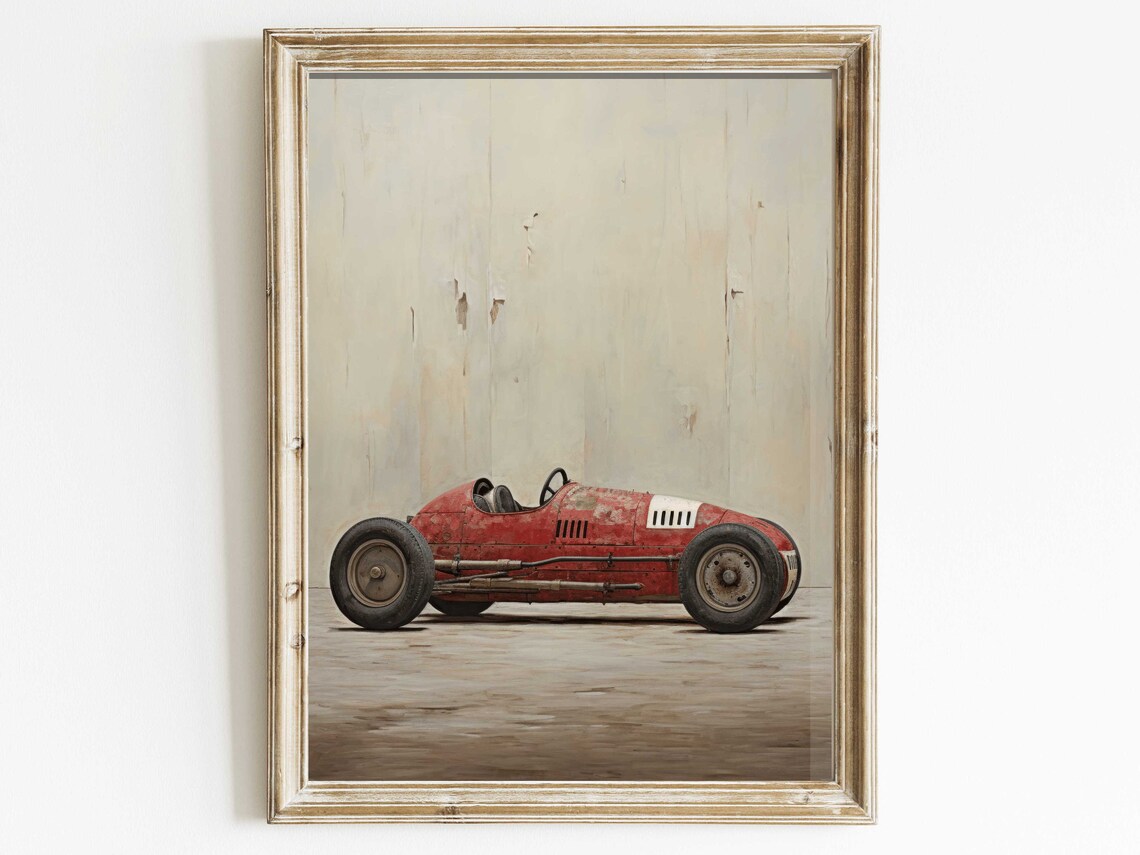 Red Vintage Racing Car Print, Kids Room Decor