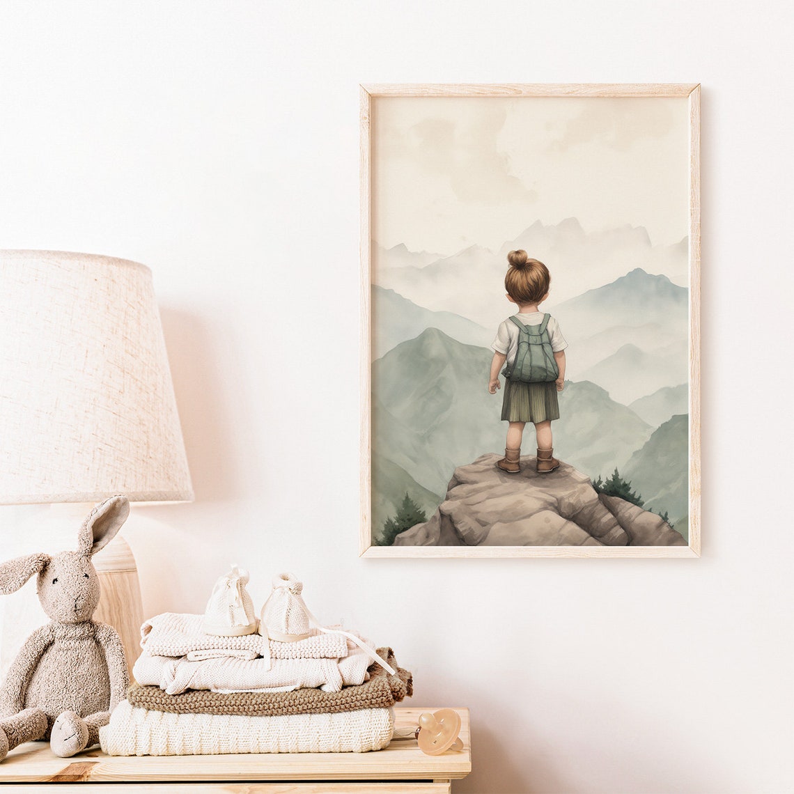 Little Hiker Child On Mountain Peak Adventure Nursery Poster - Image 2
