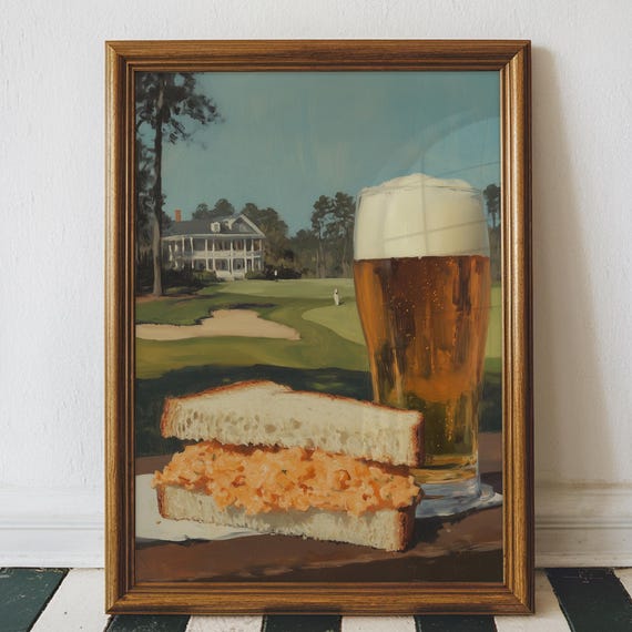 Retro Golf Pimento Cheese Sandwich Cold Beer Oil Painting Poster
