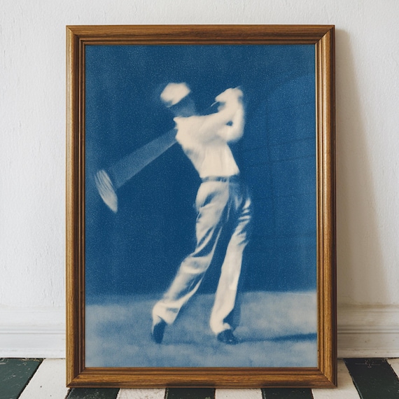 Vintage Golf Swing Cyanotype Art Print