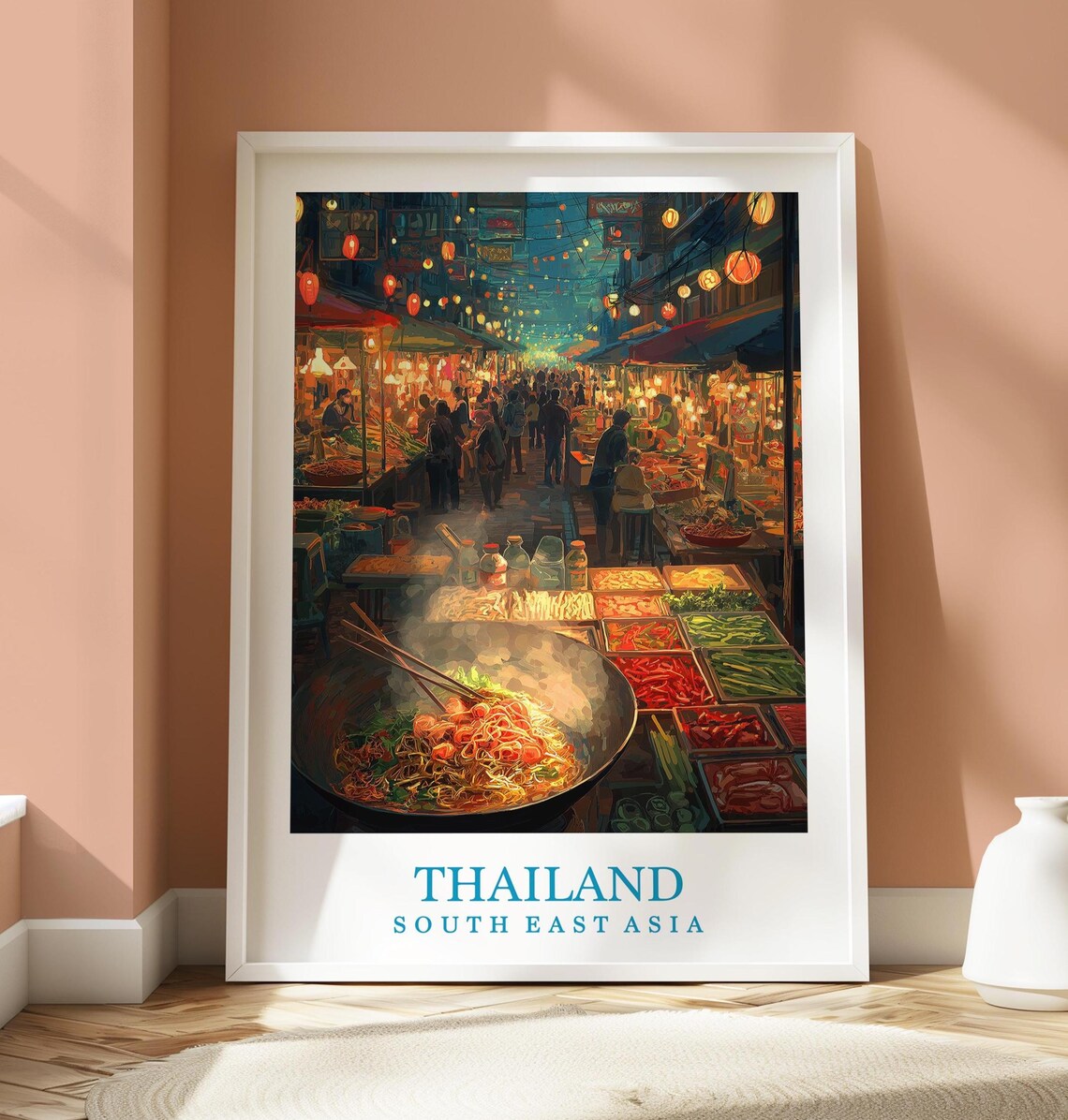Thailand Markets Travel Poster, Pad Thai Wall Art