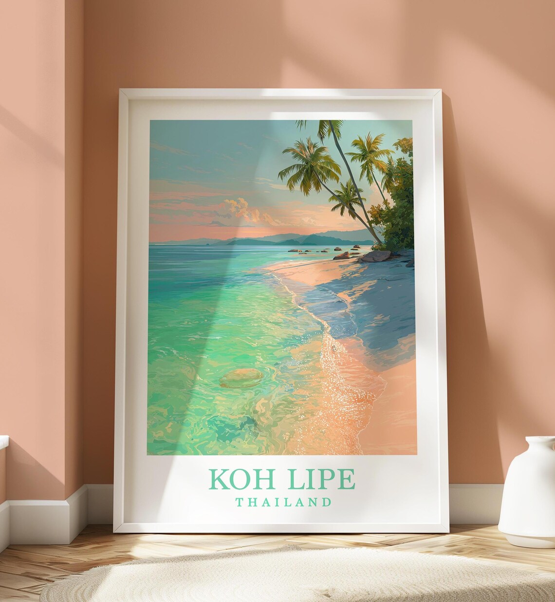 Koh Lipe Beach Thailand Travel Poster Turquoise Sea Palm Trees Island Decor