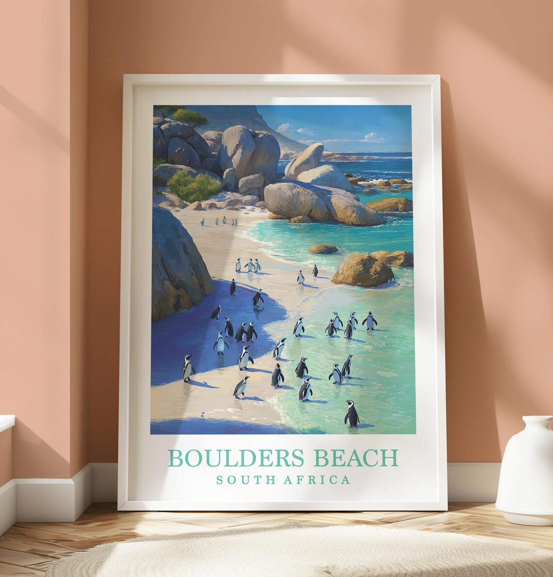 Boulders Beach South Africa Penguins Shore Illustrated Poster
