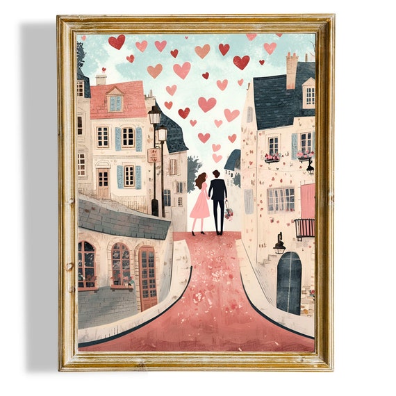 Retro Valentines Day Wall Art Valentines Day Vintage Painting Cute Valentines Day Print Romantic Wall Art Instant