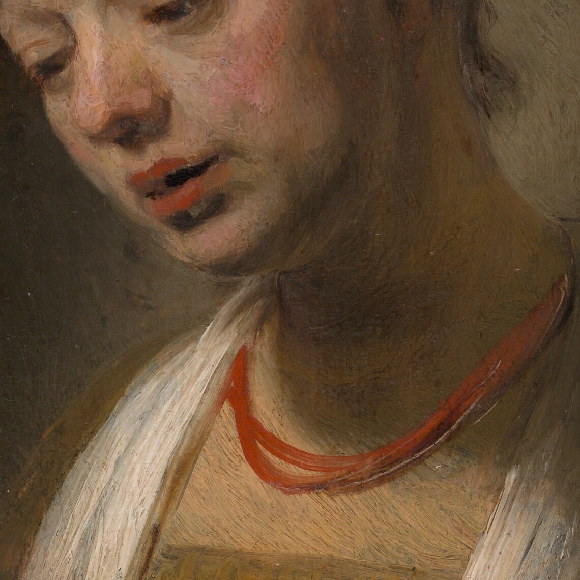 Rembrandt Young Woman With Red Necklace Baroque Portrait Poster - Image 2