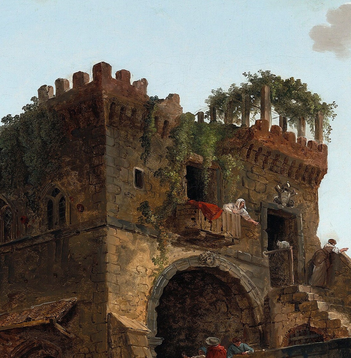 Hubert Robert Ponte Salario Stone Bridge Roman Ruins Scene Poster - Image 3