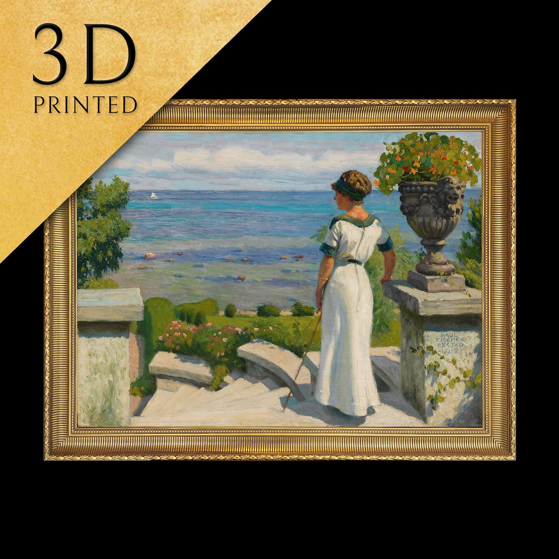 Paul Fischer On the Terrace Woman Overlooking Sea Summer Poster