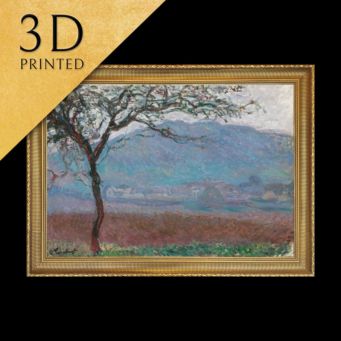 Claude Monet Lone Tree Over Misty Giverny Field Textured Poster
