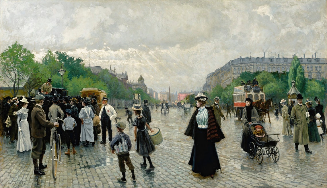 Paul Fischer Copenhagen Street Crowd Vintage City Scene Poster - Image 3