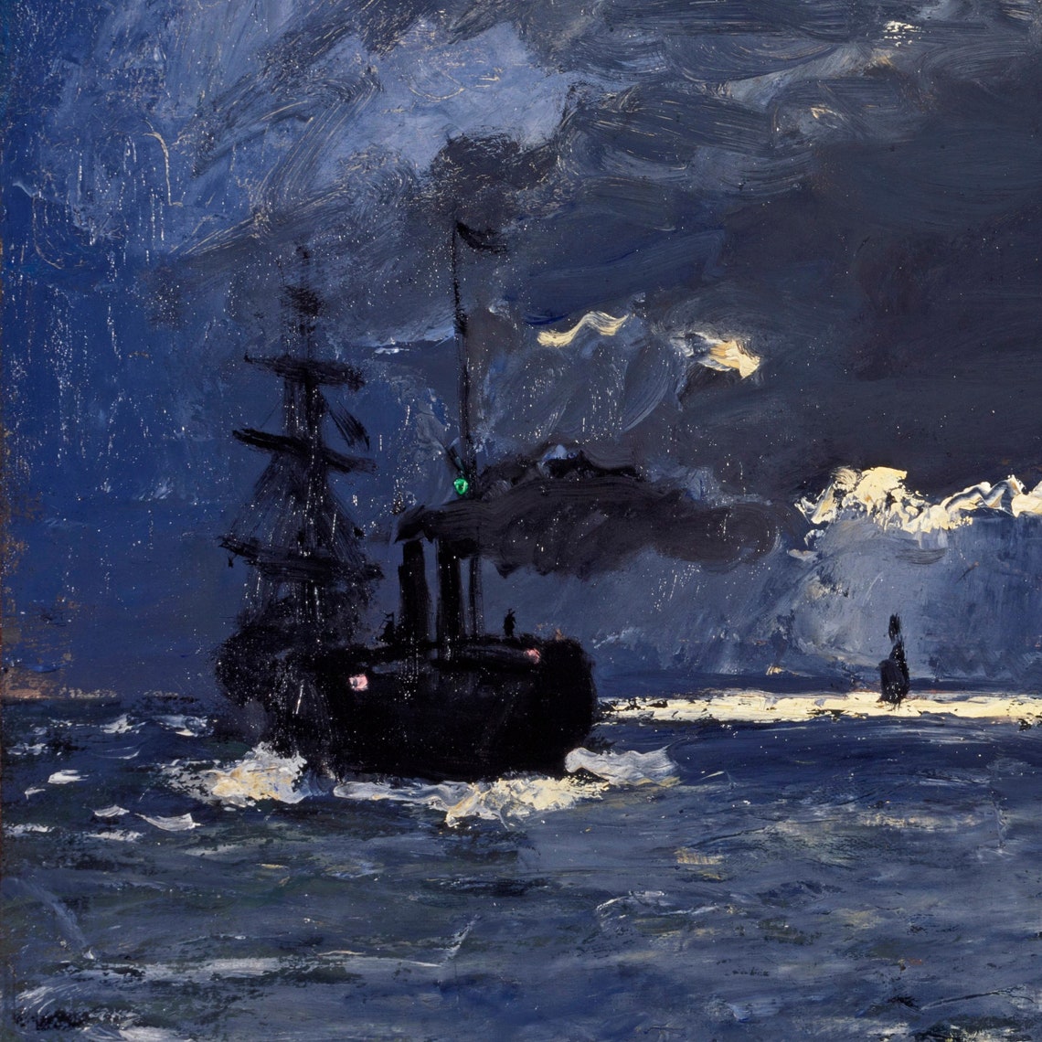 Moonlit Night Seascape Sailboat Lighthouse Vintage Ocean Art Print - Image 2