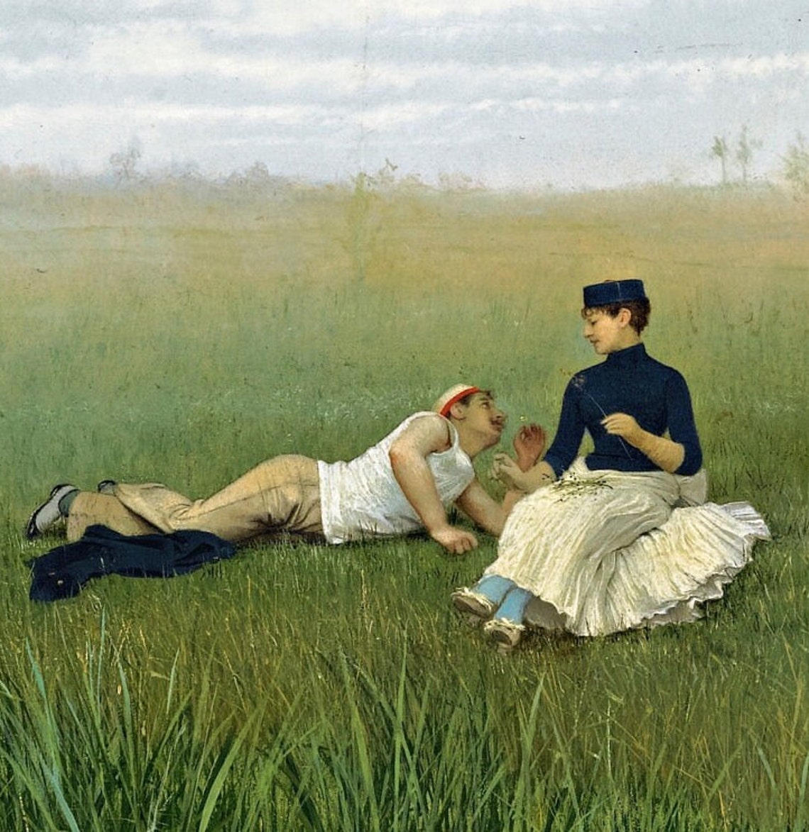 Two Figures Resting on the Grass Beside a Still Pond Art Poster - Image 3