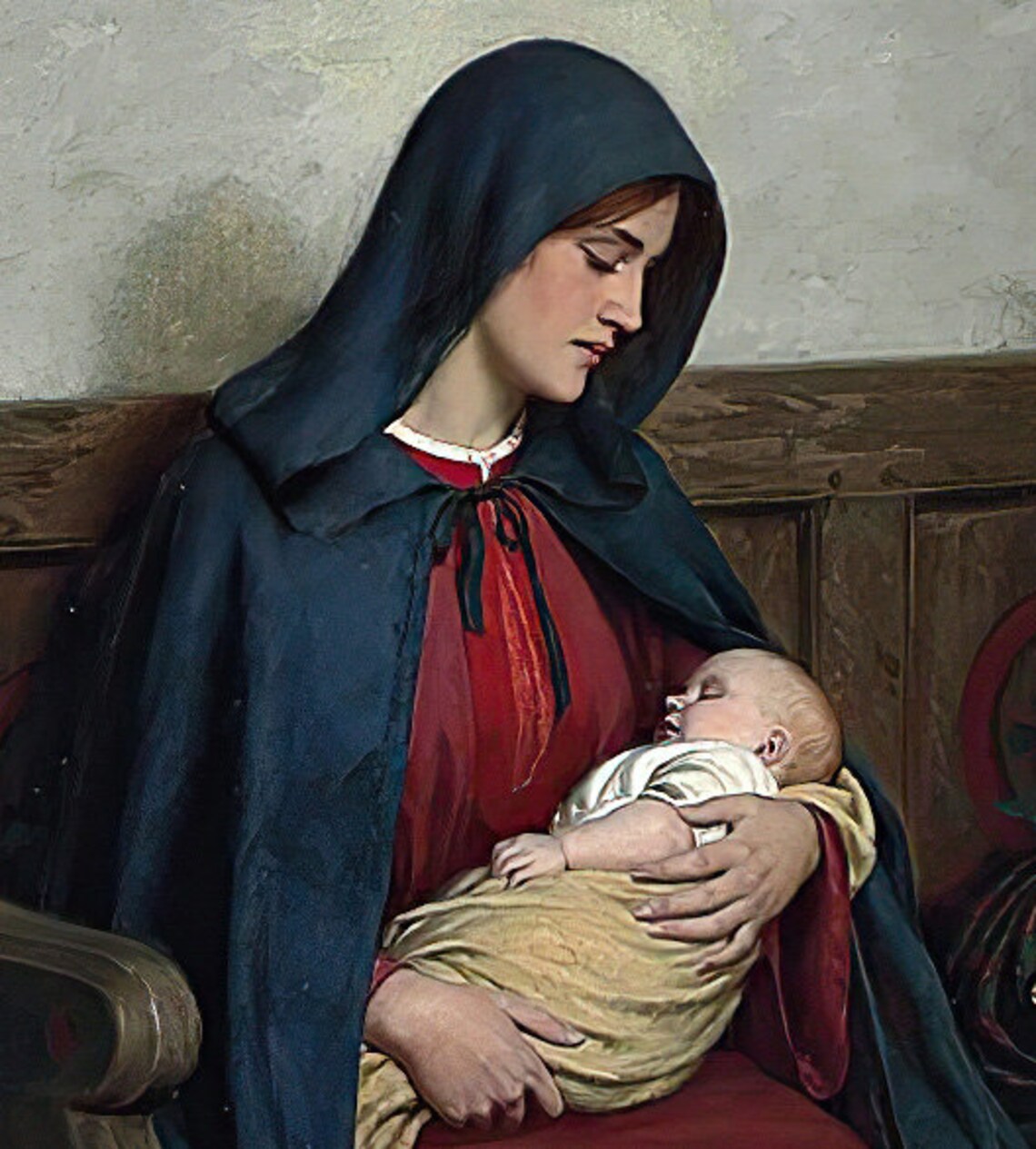 Leighton Maternity Mother Child Nun Church Interior Scene Poster - Image 3