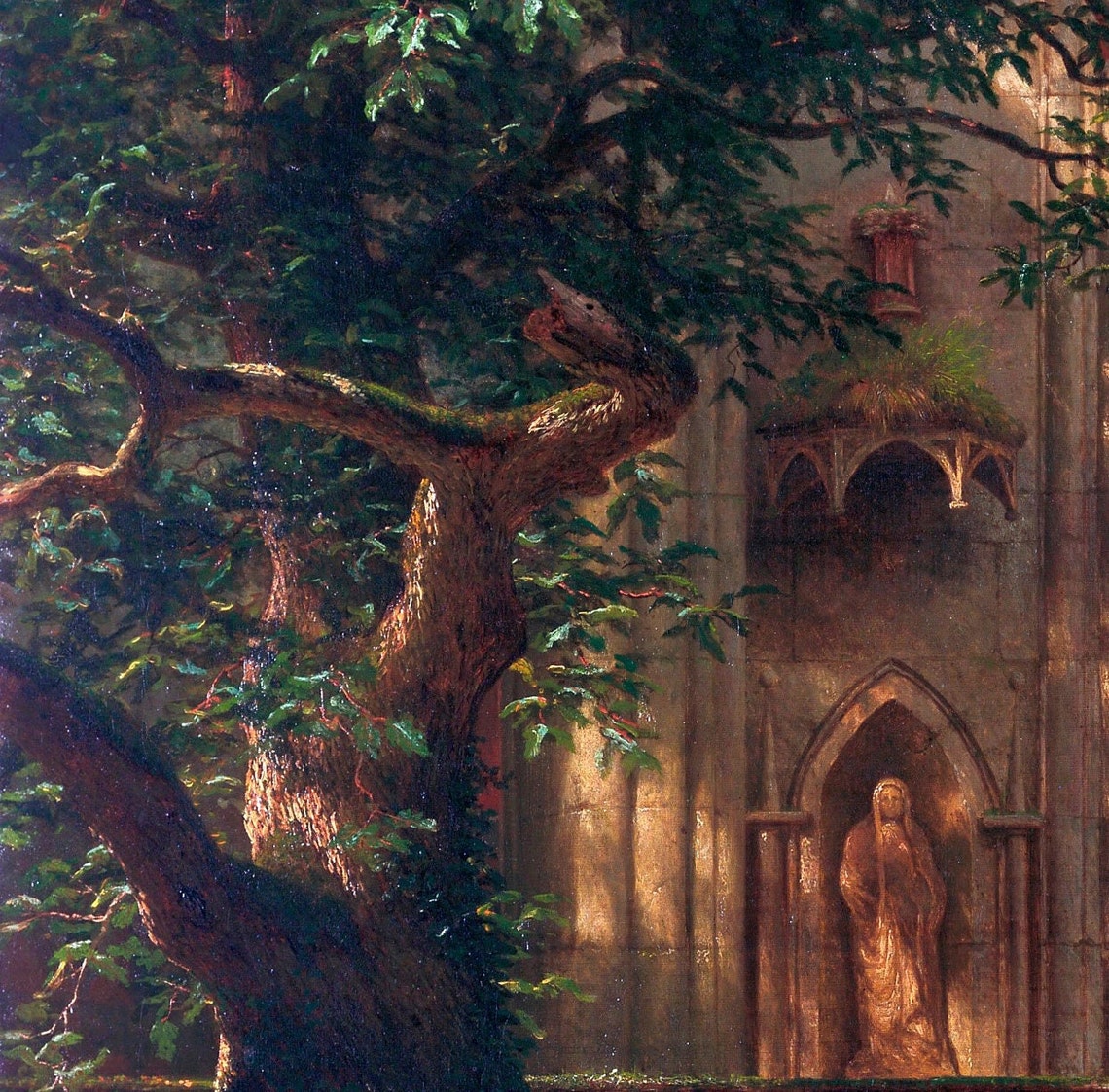 Albert Bierstadt Sunlight and Shadow Church Courtyard Textured Print - Image 3